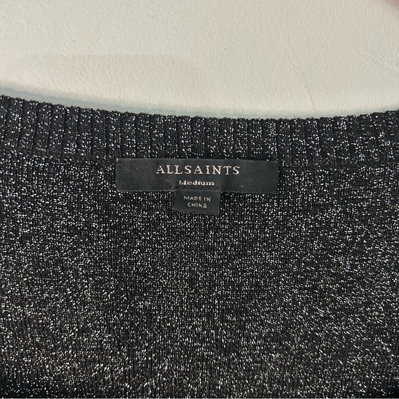 AllSaints Gloria Jumper Black Sparkly Puff Sleeve Top - Picture 4 of 8